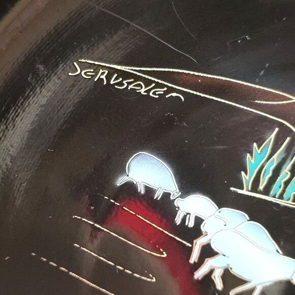 Vintage Jewish JERUSALEM Israel Metal Enameled Wall Plate Shepherd with sheep - Picture 3 of 7